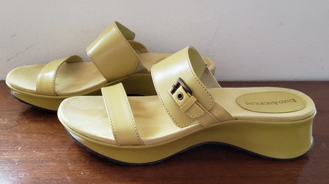 NEW Enzo Angiolini Leather Sandals, Pale Yellow-Lime, 7M - photo 4
