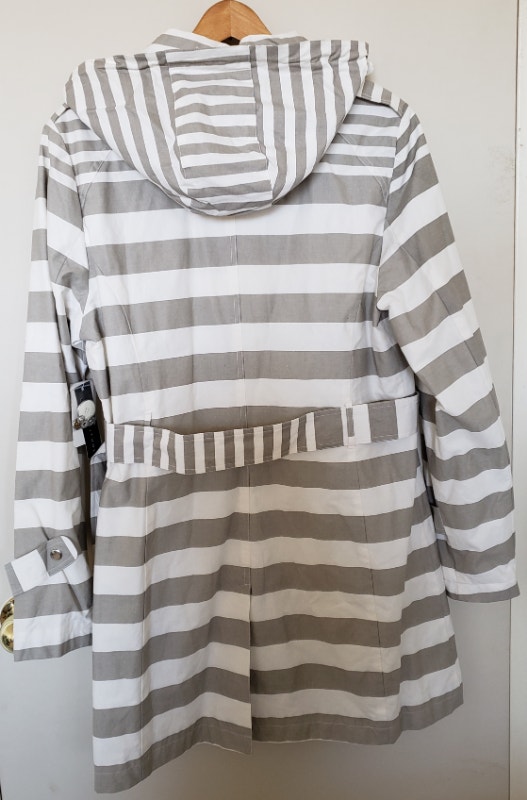 NEW w Tags Striped Rain coat, Cream/Taupe, L - photo 2