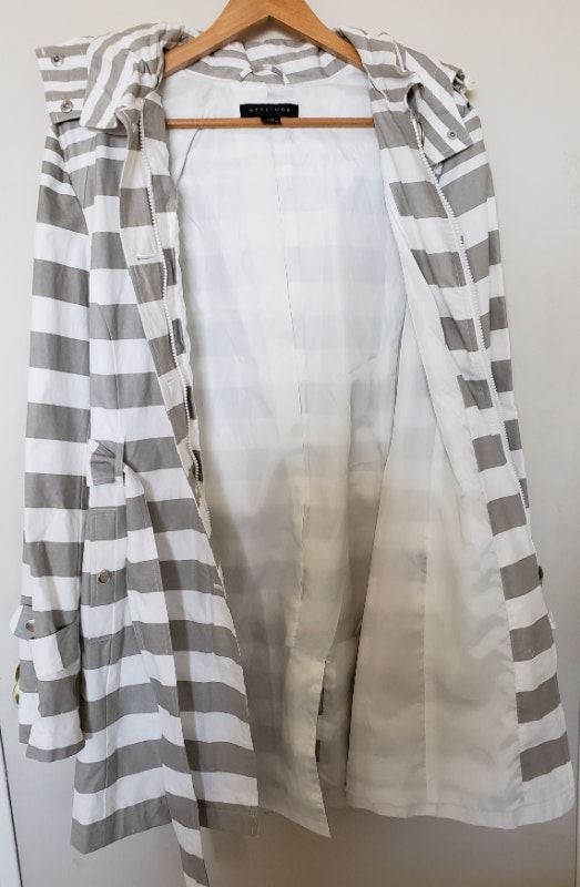 NEW w Tags Striped Rain coat, Cream/Taupe, L - photo 3