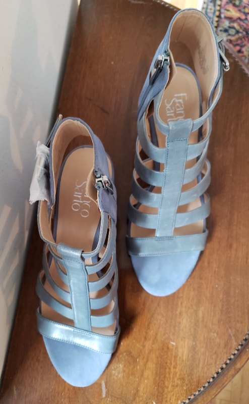 NEW Franco Sarto Leather Gladiator/Cage Sandals, Light Blue, 7.5 - photo 2