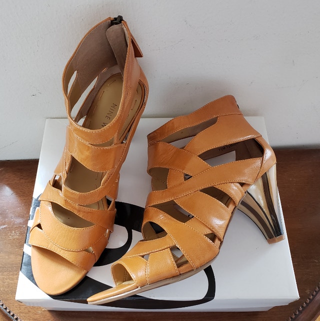 NEW in Box Nine West Leather Cage Heels, Camel, 7.5 - photo 2