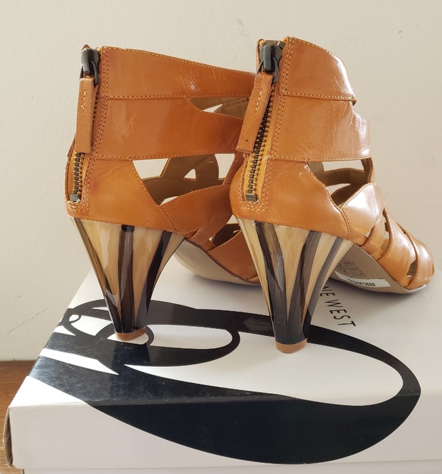 NEW in Box Nine West Leather Cage Heels, Camel, 7.5 - photo 3