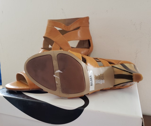 NEW in Box Nine West Leather Cage Heels, Camel, 7.5 - photo 4