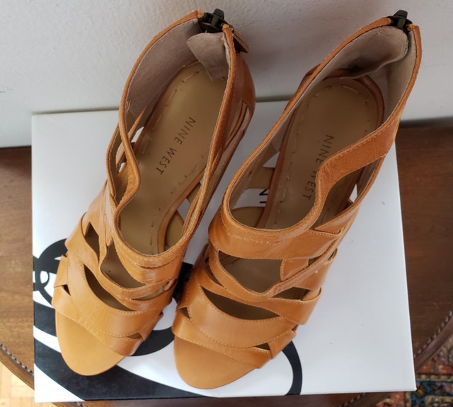 NEW in Box Nine West Leather Cage Heels, Camel, 7.5 - photo 5
