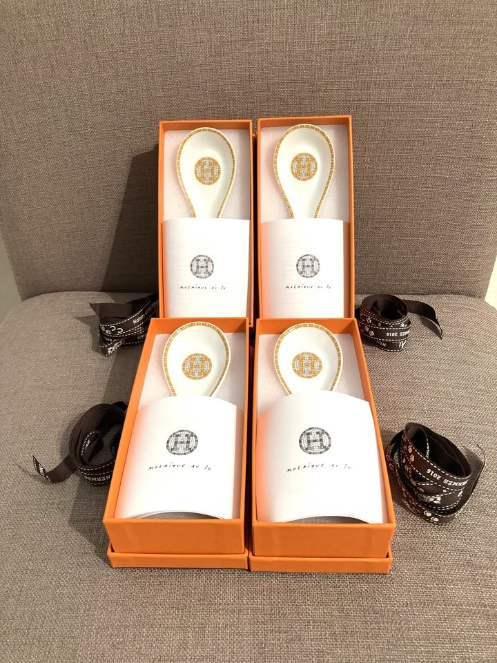 Hermes Mosaique au 24 Gold Soup Spoon Tableware - photo 2