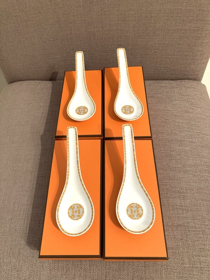 Hermes Mosaique au 24 Gold Soup Spoon Tableware - photo 3