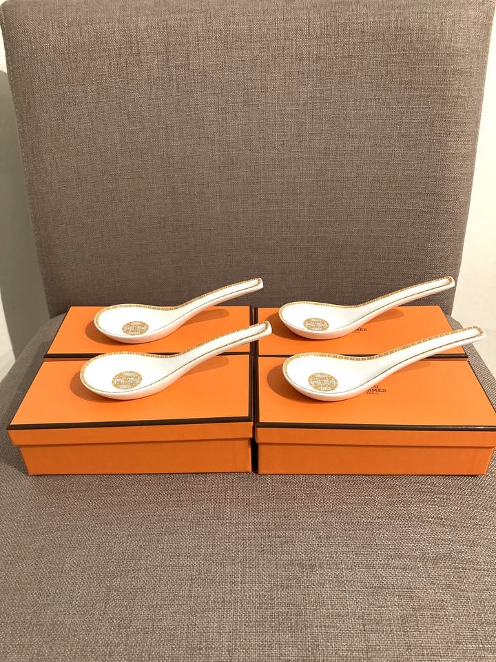 Hermes Mosaique au 24 Gold Soup Spoon Tableware - photo 5