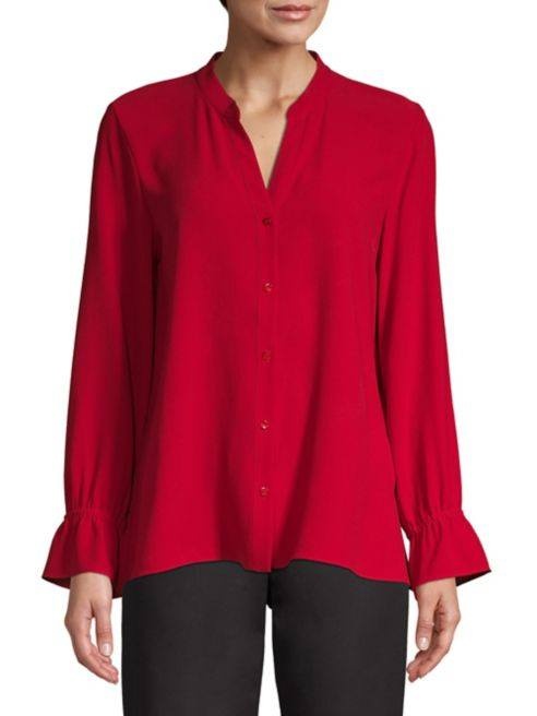 Brand New Eileen Fisher Silk Mandarin Collar Shirt