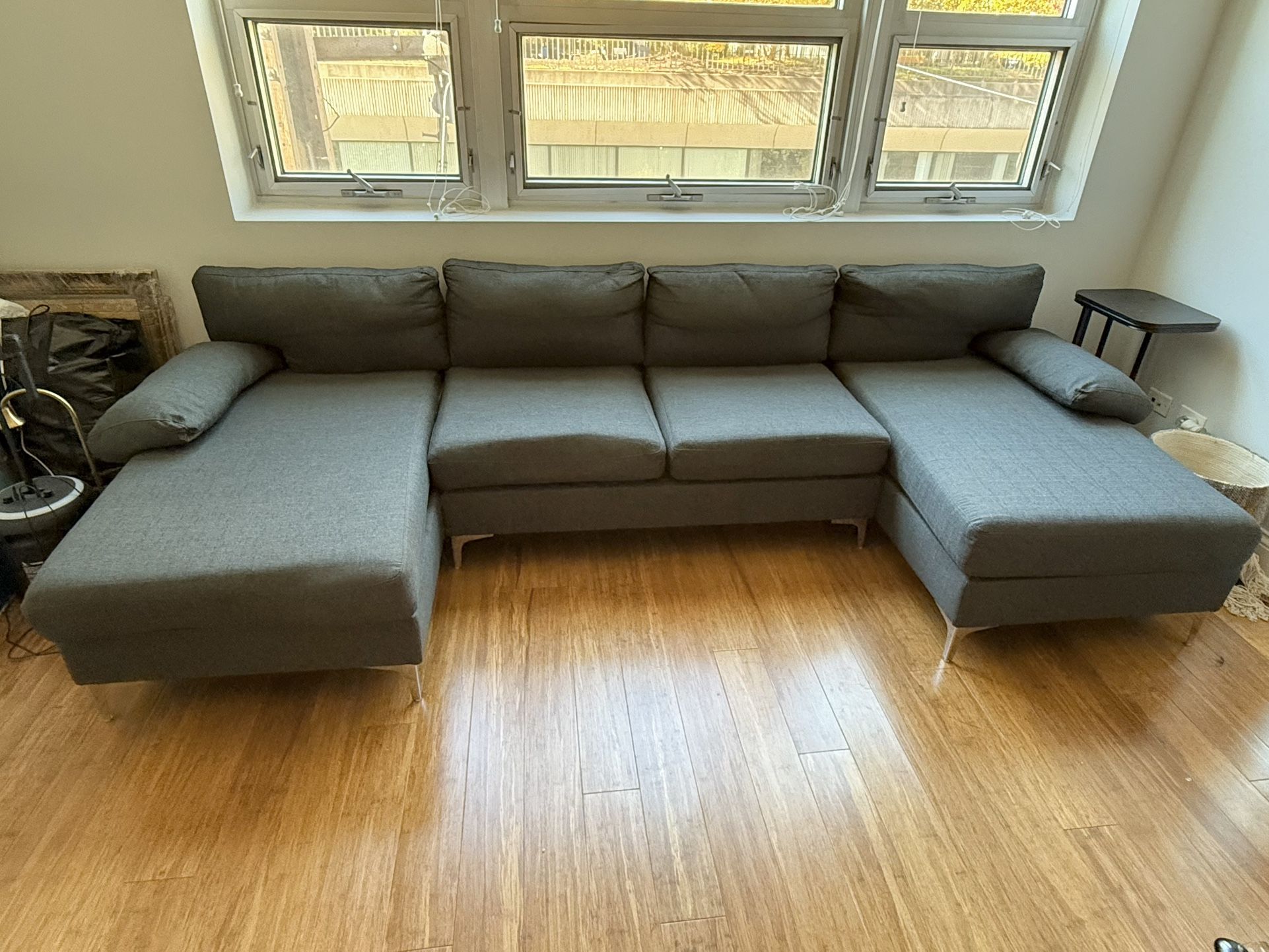 Large u-shaped sectional couch sofa gray linen