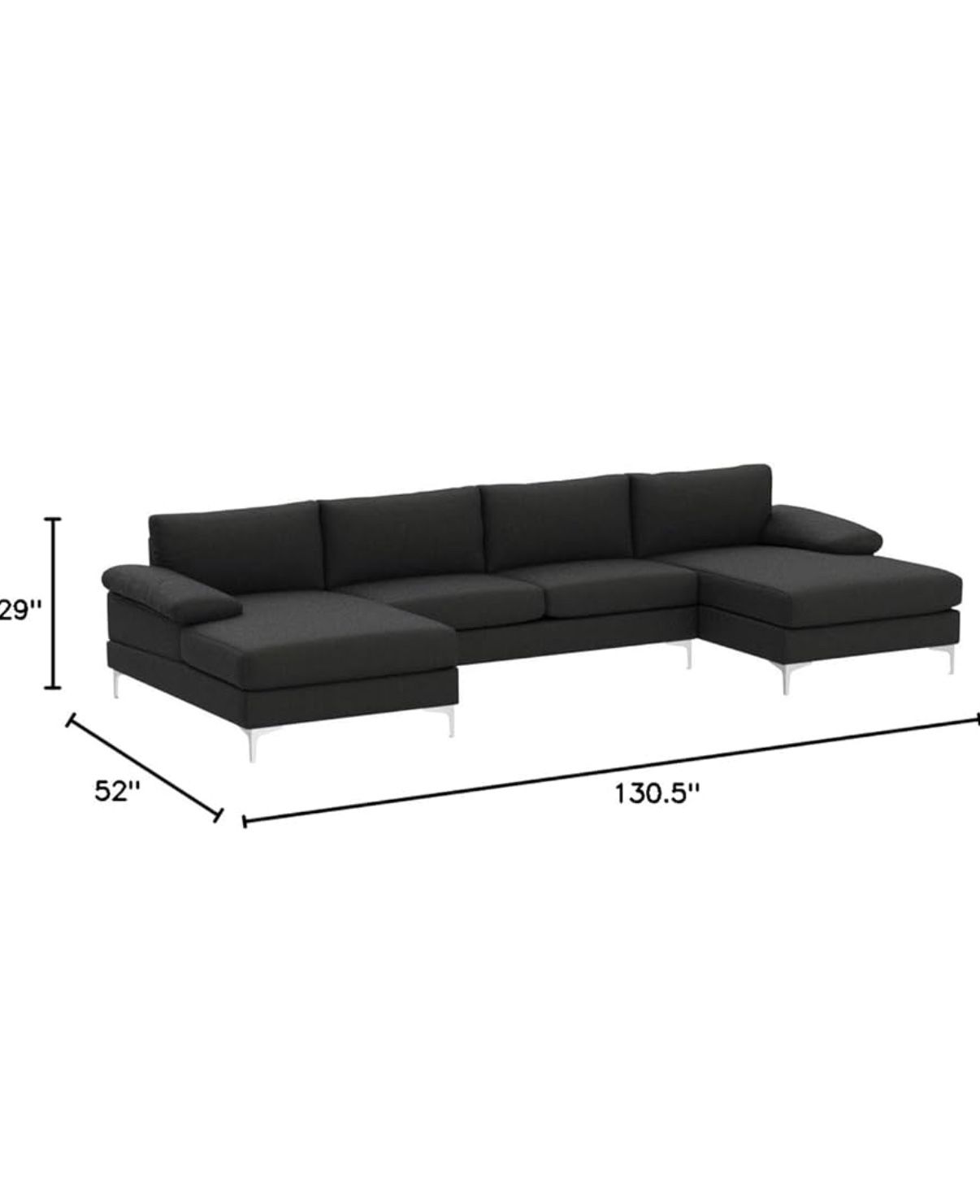 Large u-shaped sectional couch sofa gray linen - photo 4