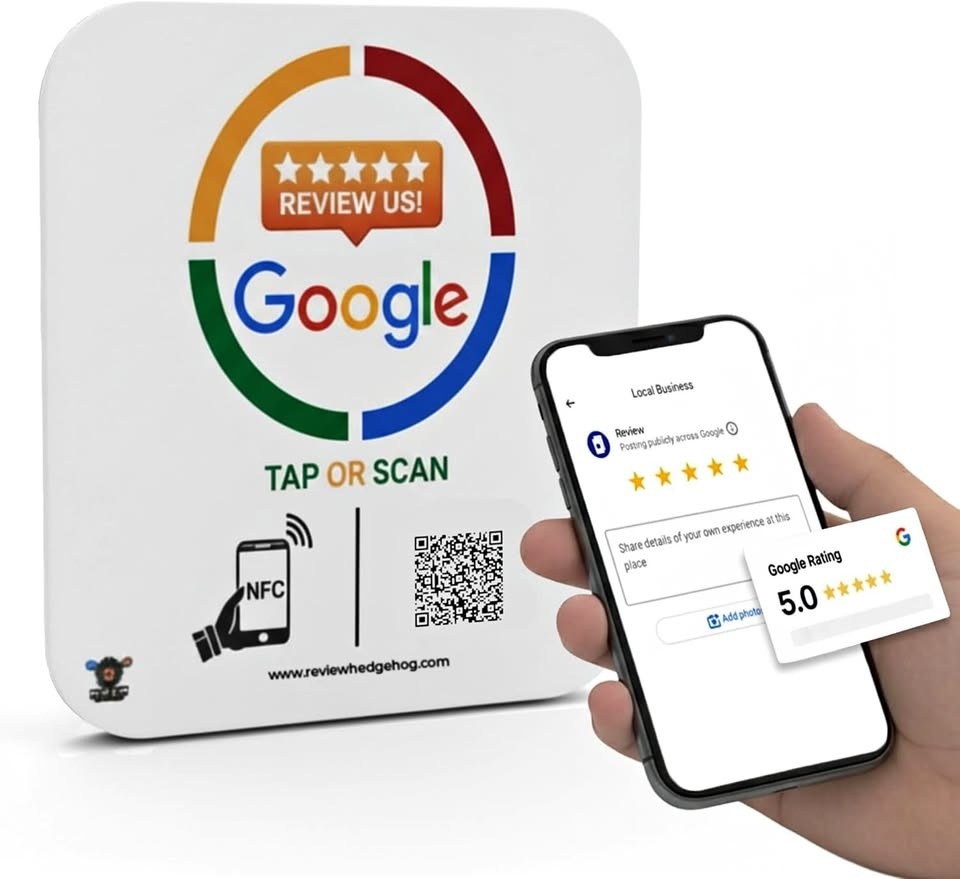 Google Review Tap Card Plate & QR Code Sign (White)