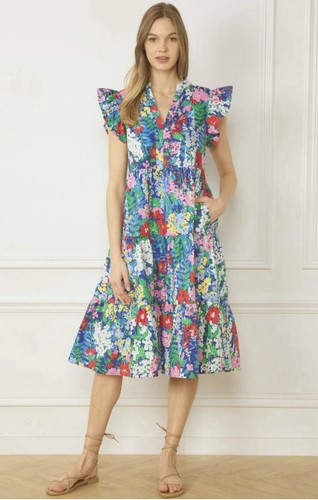 NWT Entro Lillian Floral Print Ruffle Sleeve Dress Size 1XL