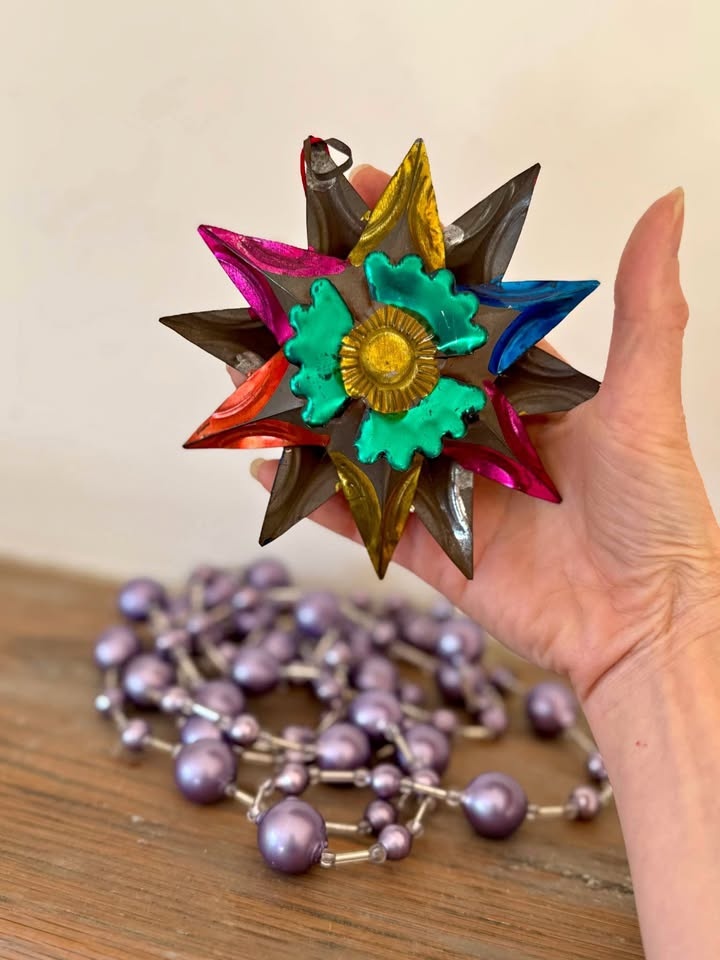 Vintage Christmas Set - Mexican Tin Star & Purple Mercury Glass