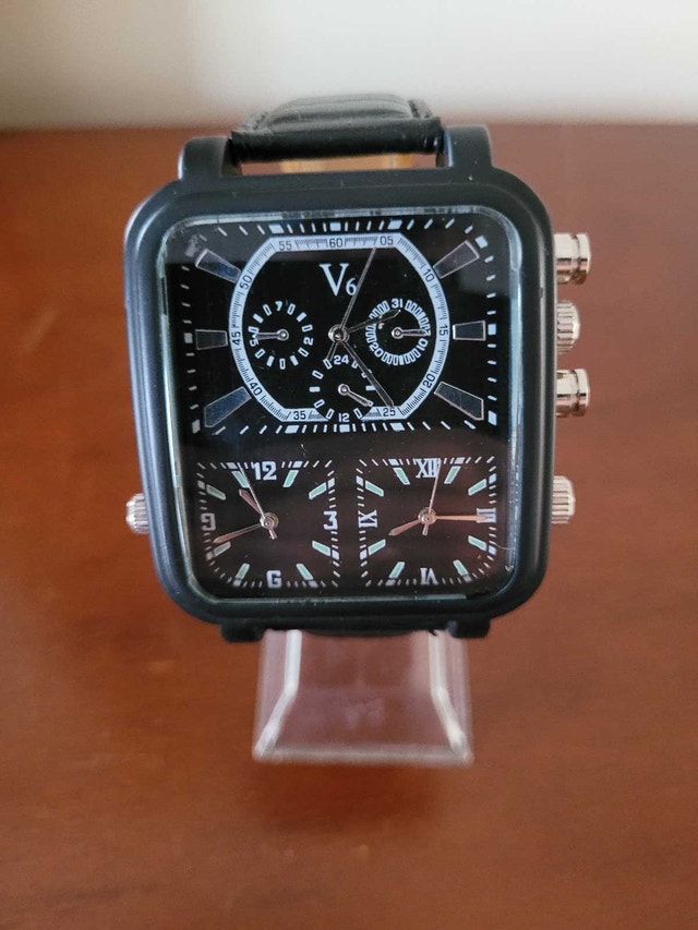 Men's Black V6 Triple Time Zone Fashion Watch