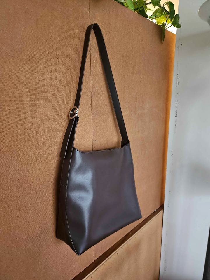 Large Brown Shoulder Bag Faux Leather