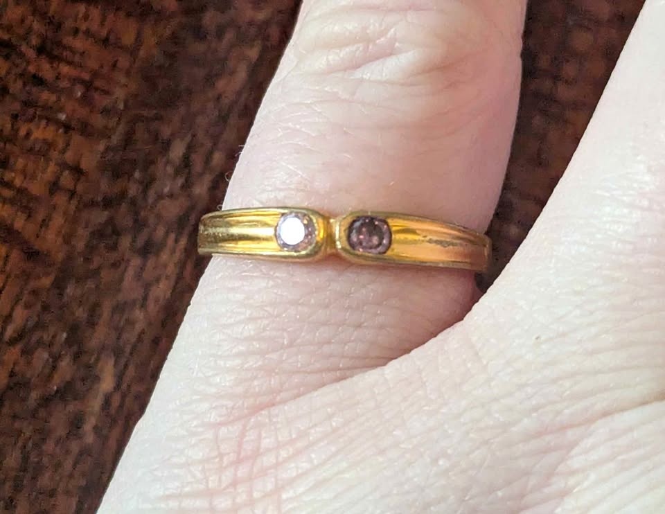 Vintage 18K Gold Plated Ring with Dual Pink and Purple Stones -