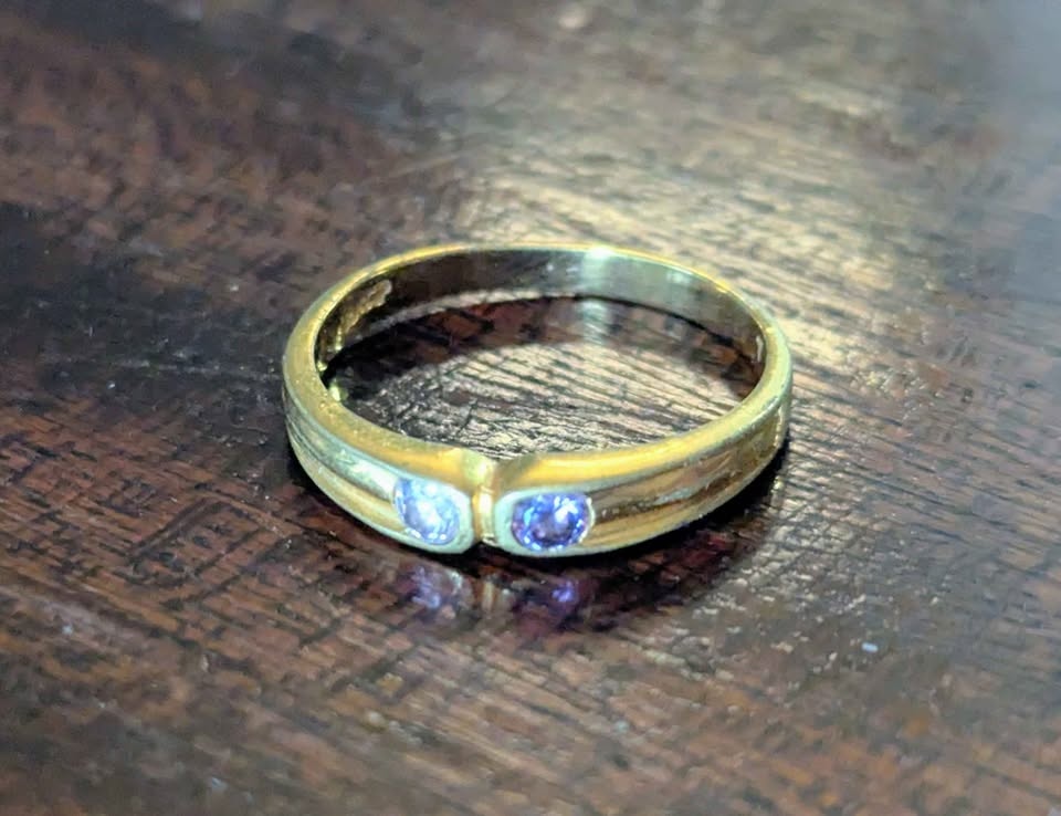 Vintage 18K Gold Plated Ring with Dual Pink and Purple Stones - - photo 2