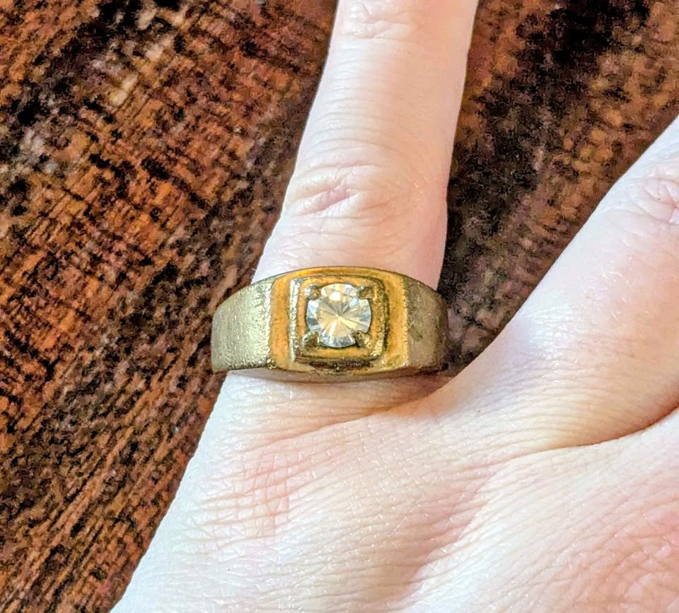 Vintage Men's 14KGP Yellow Gold & Faux Diamond Ring, Size 10