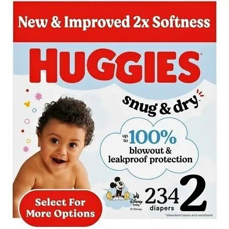 BNIB Huggies Snug & Dry Diapers, Size 2 (12-18 lbs), 234 Ct