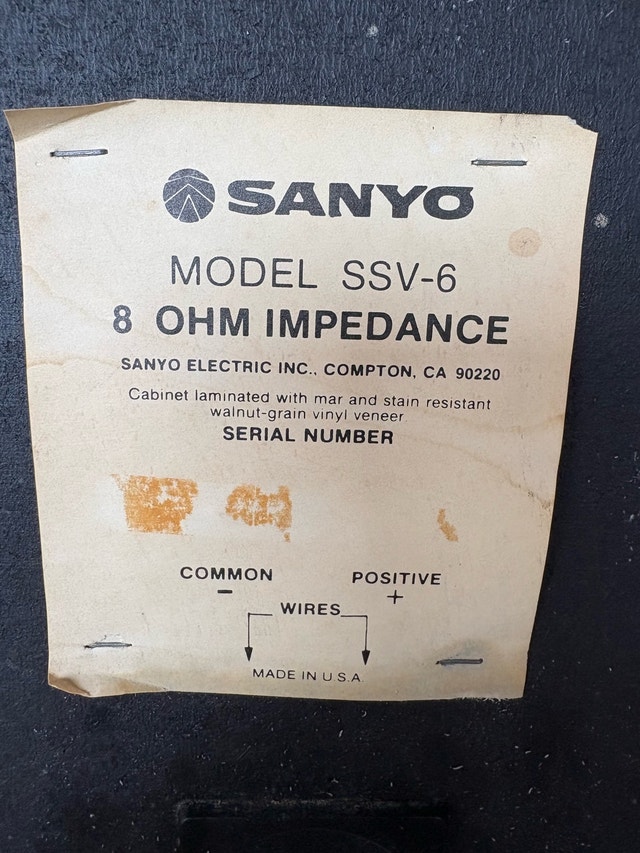 Sanyo SS V-6 8 OHM IMPEDANCE - photo 4