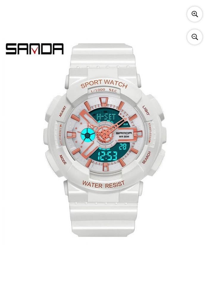 Sanda sport watch with a white resin case and silicone band, fea - photo 2