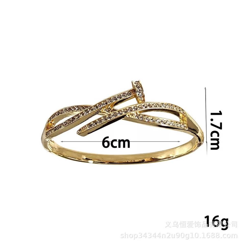 Gold-plated cuff nail bracelet with crystal - photo 3