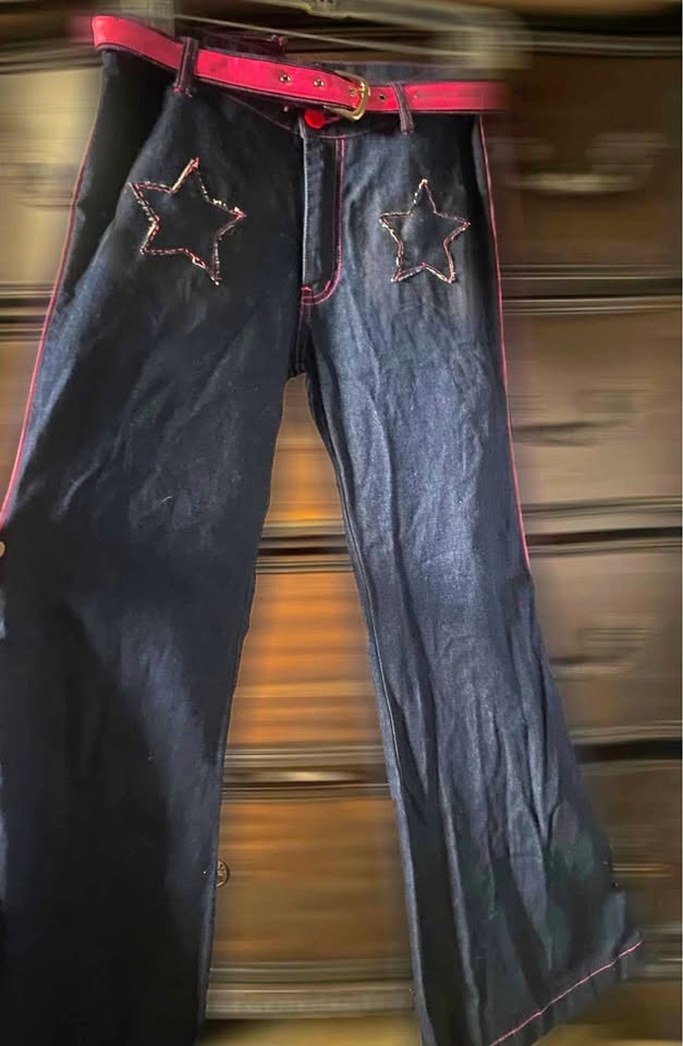 Dark Wash Star Jeans w/ Contrast Stitching