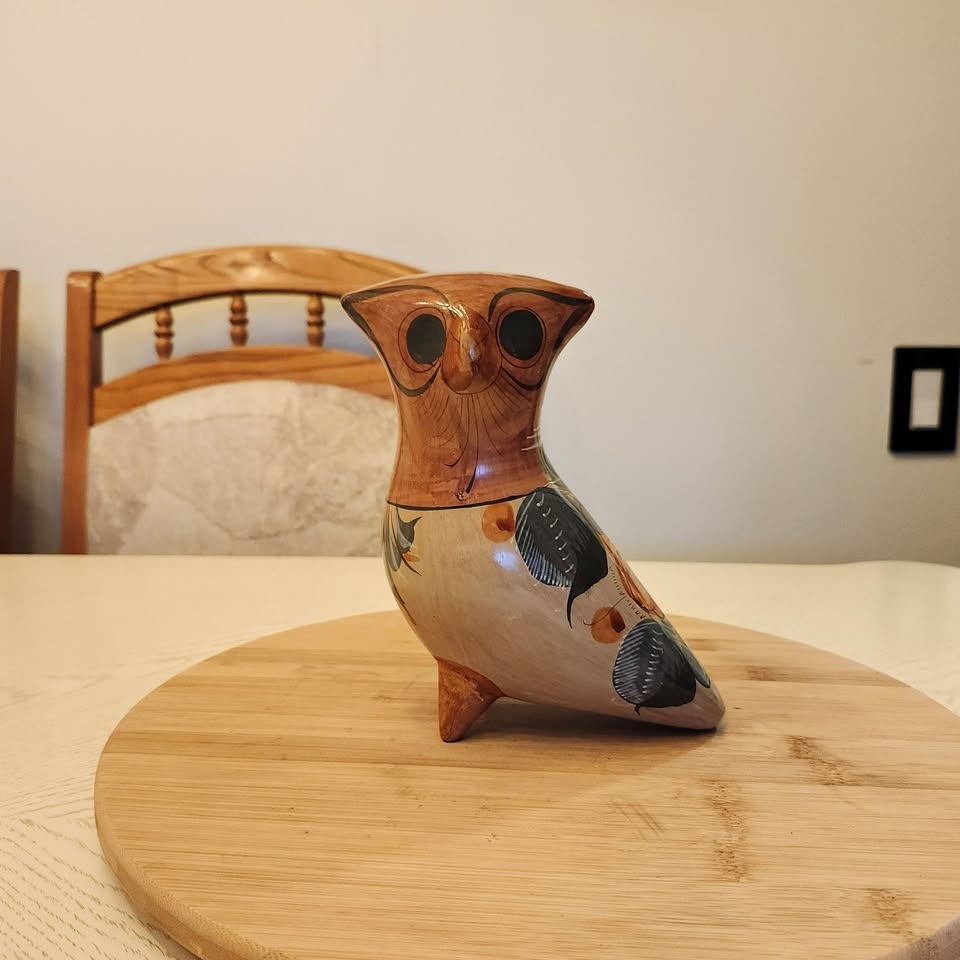 Folk Art Ceramic Owl Figurine