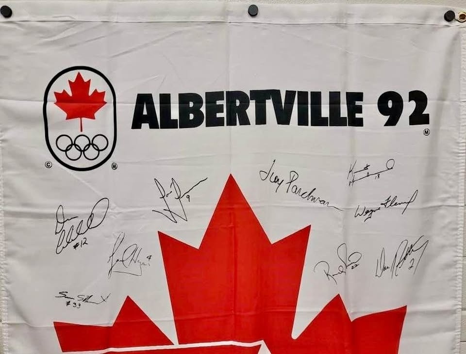 1992 ALBERTVILLE OLYMPIC HOCKEY BANNER - 34" X 60