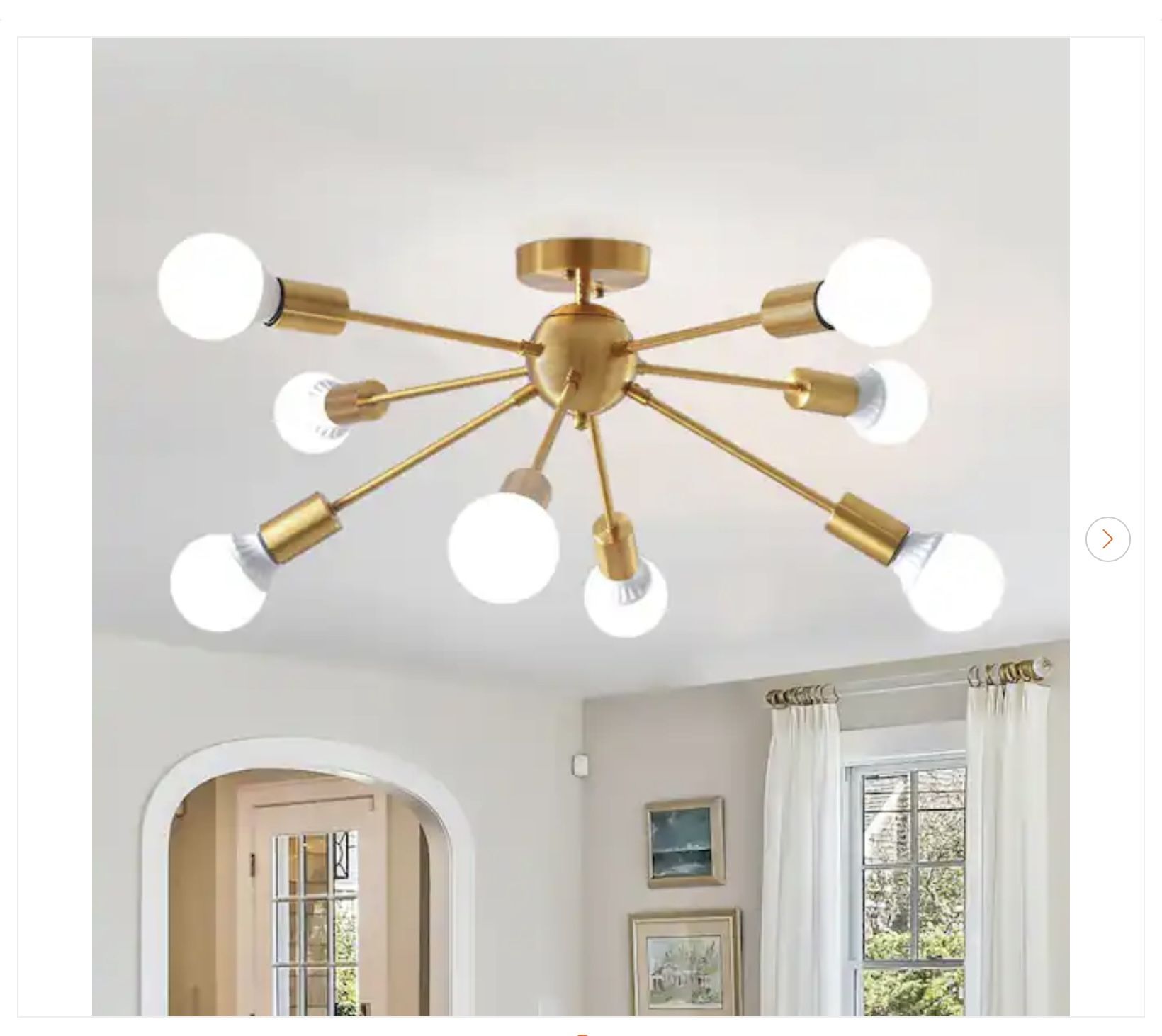 24.6 in. 8-Light Gold Sputnik Semi Flush Mount Chandelier - New