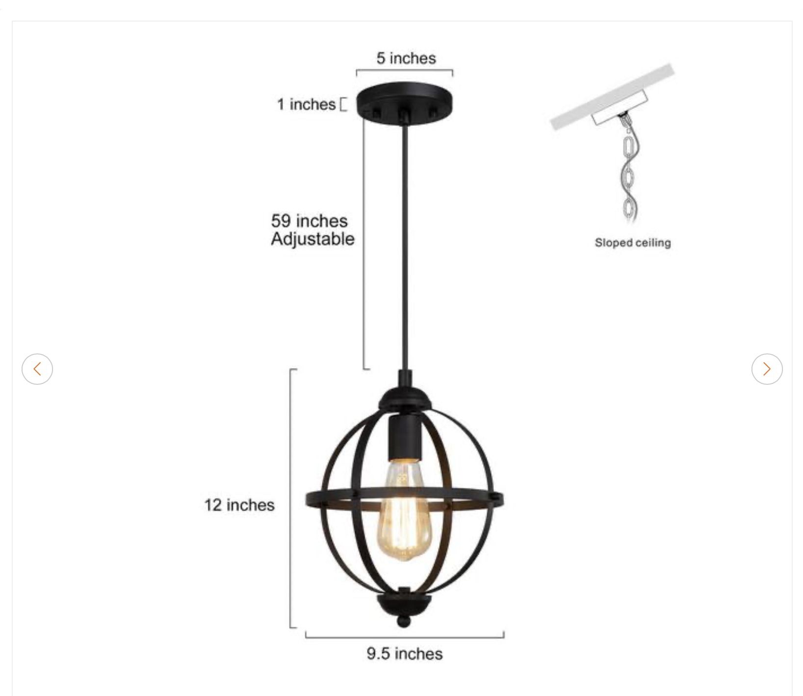 Black Pendant Light Modern Globe 1-Light 9.5 in - New - photo 4