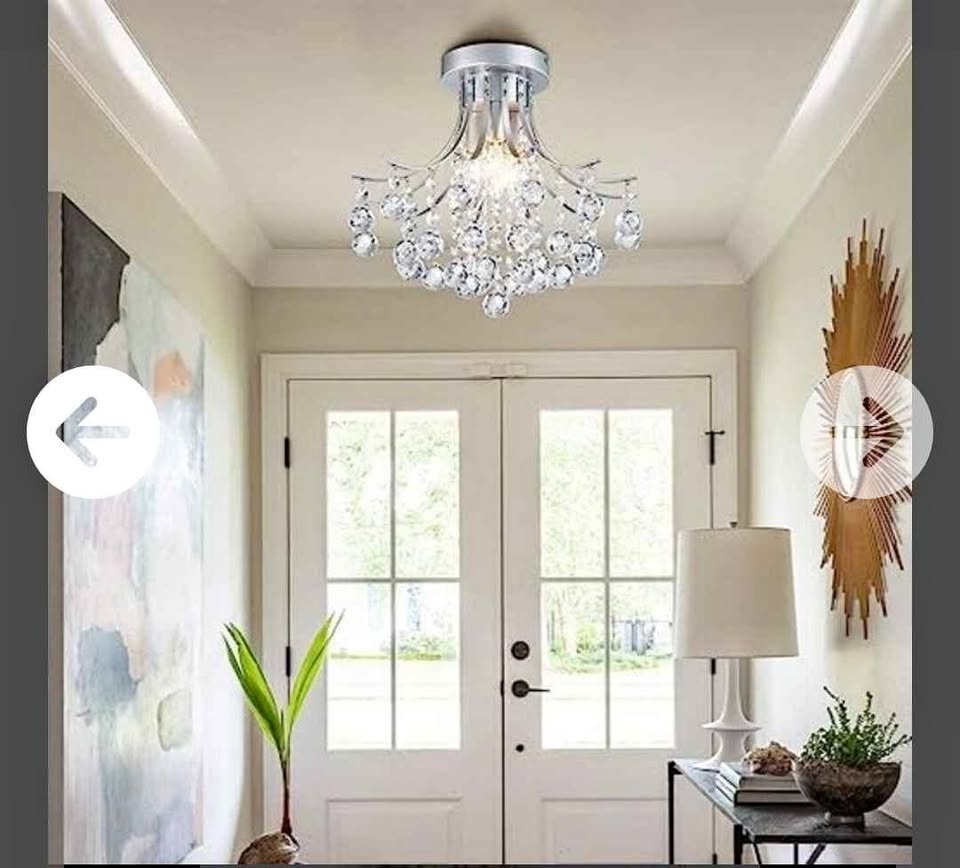 Bestier Modern Silver Crystal Semi-Flush Mount Chandelier