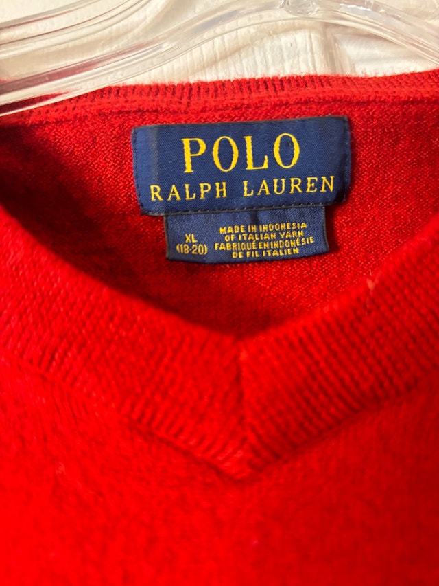 Polo Ralph Lauren Red Wool V-Neck Sweater – (Fits like S-M) - photo 3