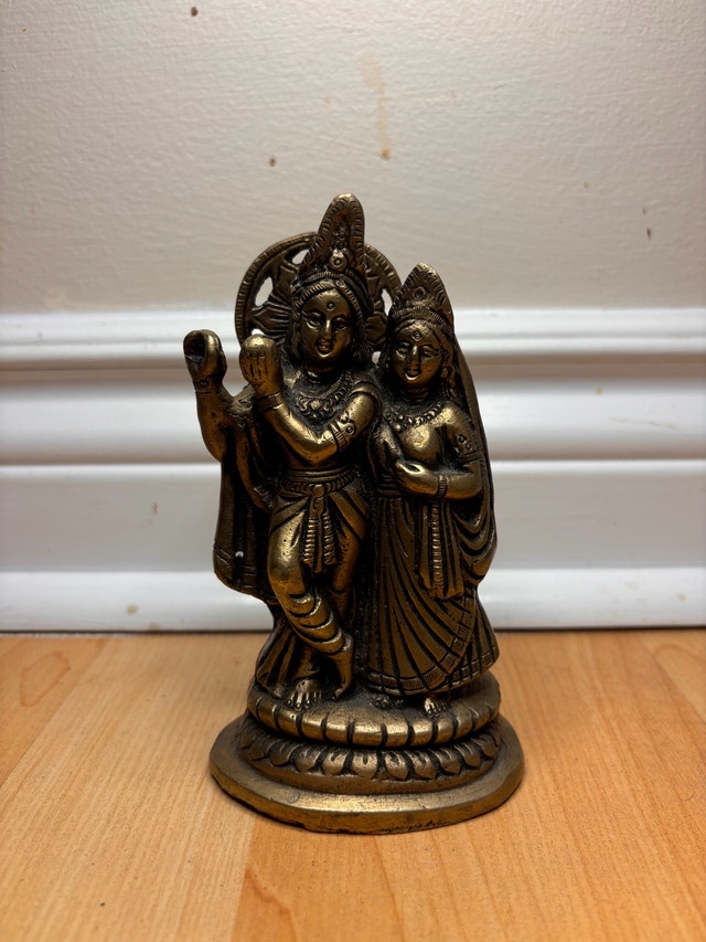Old Solid Brass Krishna & Radha Statue