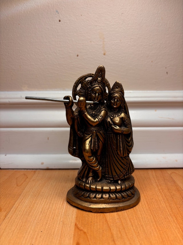 Old Solid Brass Krishna & Radha Statue - photo 2