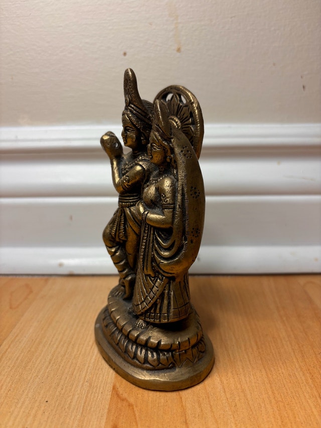 Old Solid Brass Krishna & Radha Statue - photo 3