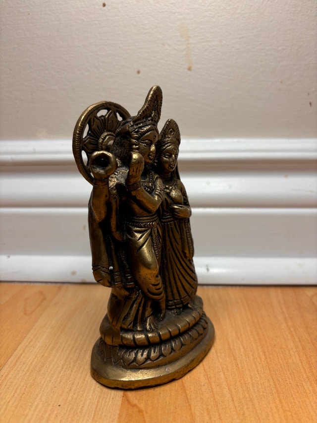 Old Solid Brass Krishna & Radha Statue - photo 5