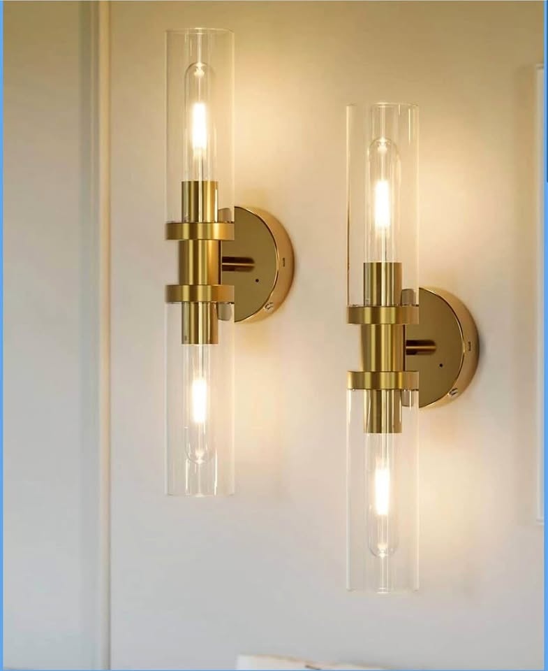 Wireless Brass Wall Sconce set of 2 Dimmable BNIB