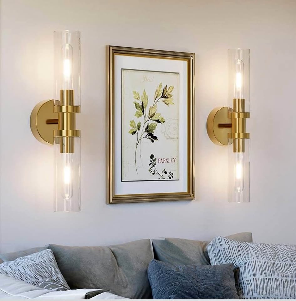 Wireless Modern Wall Sconce set of 2 Gold Dimmable BNIB