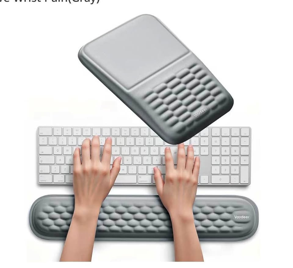 Mouse Pad and Keyboard Wrist Rest Set, Soft Memory Foam- Gray