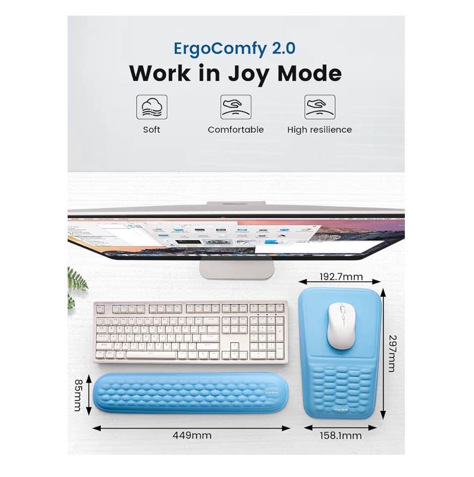 Mouse Pad and Keyboard Wrist Rest Set, Soft Memory Foam- Gray - photo 2