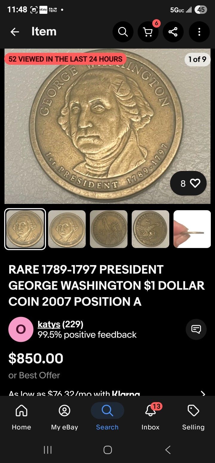 Rare 1(contact info removed) George Washington $1 Dollar Coin - photo 3