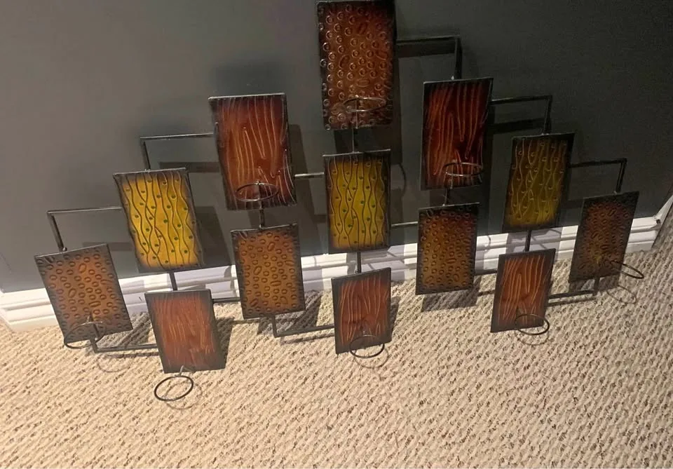 Gorgeous large candle holder, gold rust and brown tones thumbnail