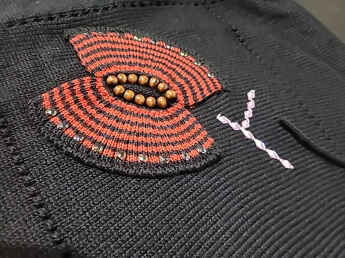 Exotic Hand Knitted Wool Crochet Poncho Black And Red - photo 3