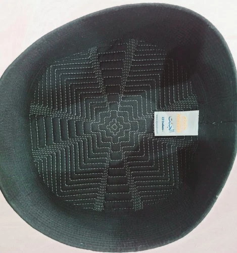 Islamic Prayer Cap, Black Quilted Cotton with Geometric Pattern, - photo 2