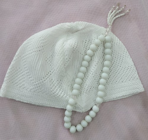 Traditional Prayer Set, White Knitted Cap, Islamic Acce