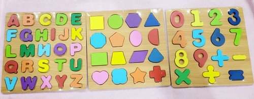 Wooden Alphabet & Numbers Shapes Puzzle Set