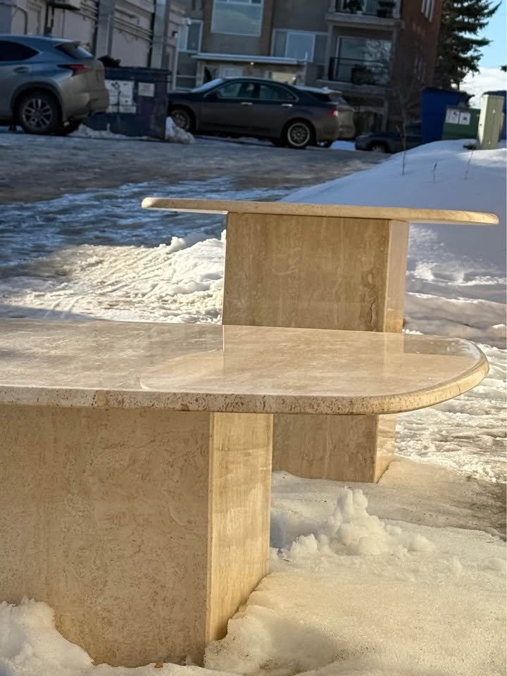 Travertine Side Table & Coffee Table 1960s - photo 3