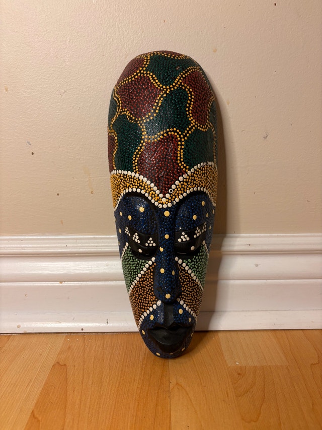 Hand-Painted Wooden Decorative Mask – 33 cm Tall