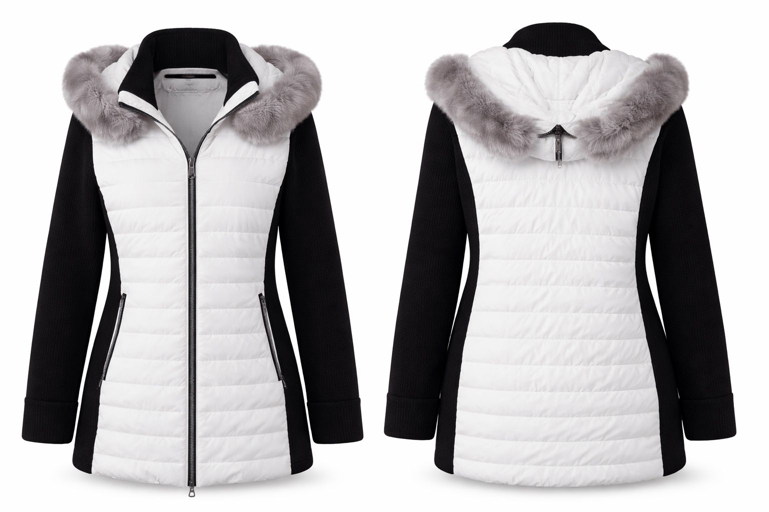 Calvin Klein Walker Jacket White Black Gray Faux Fur L - photo 2